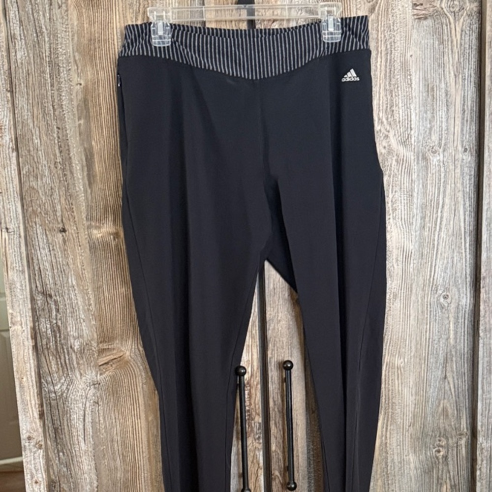 Adidas Black and White Striped Waist Leggings
